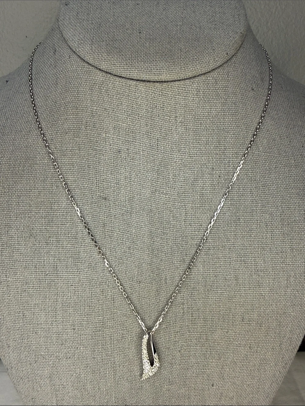 Swarovski Crystal Pavé Drop Pendant Necklace Silver Tone 18